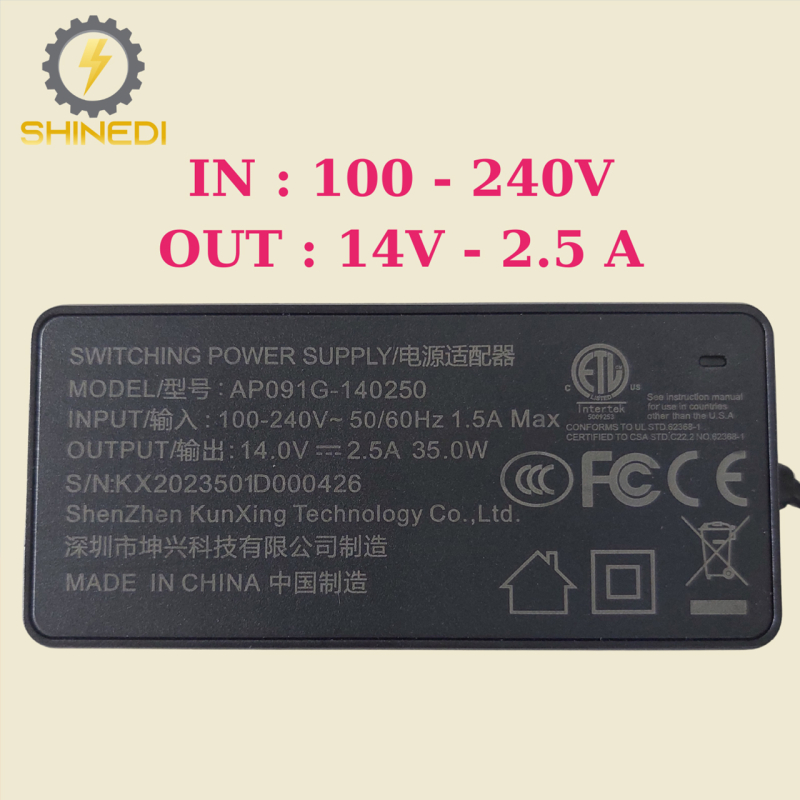bộ nguồn adapter SHINEDI chuyển đổi nguồn 14v-2.5A dành cho màn hình, máy in..thiết bị tương tự Điện áp dòng ra ổn định.