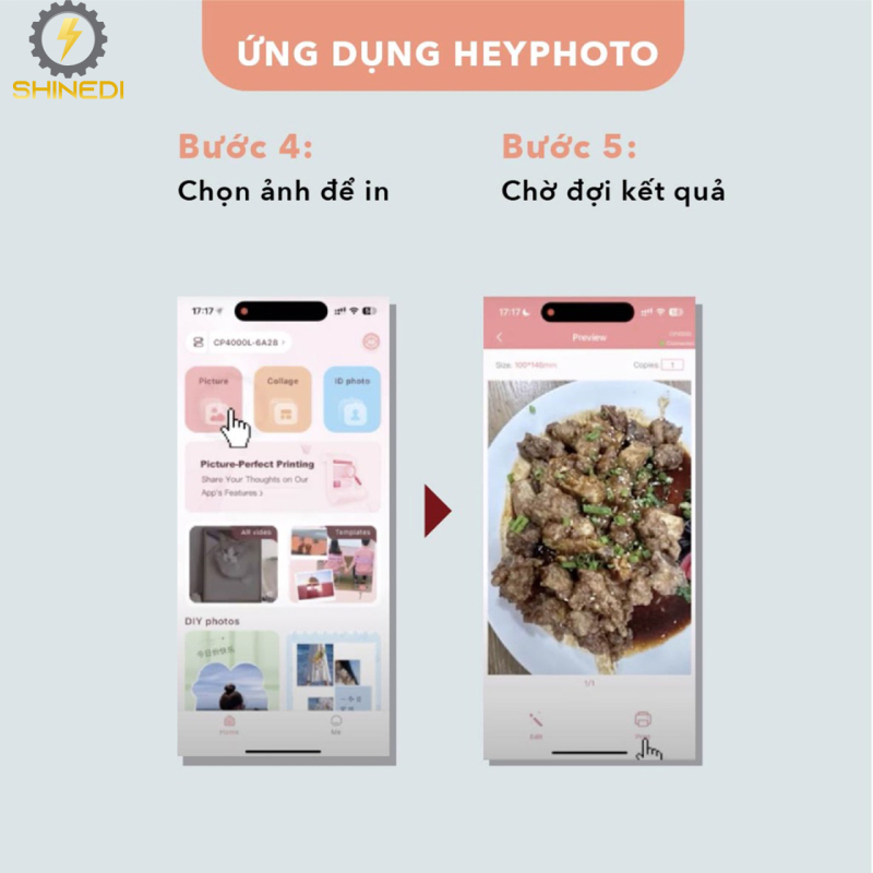 Máy in ảnh màu CP4100 SHINEDI  in ảnh chuyên nghiệp kết nối Bluetooth in từ điện thoại di động, hỗ trợ nhiều kích thước.