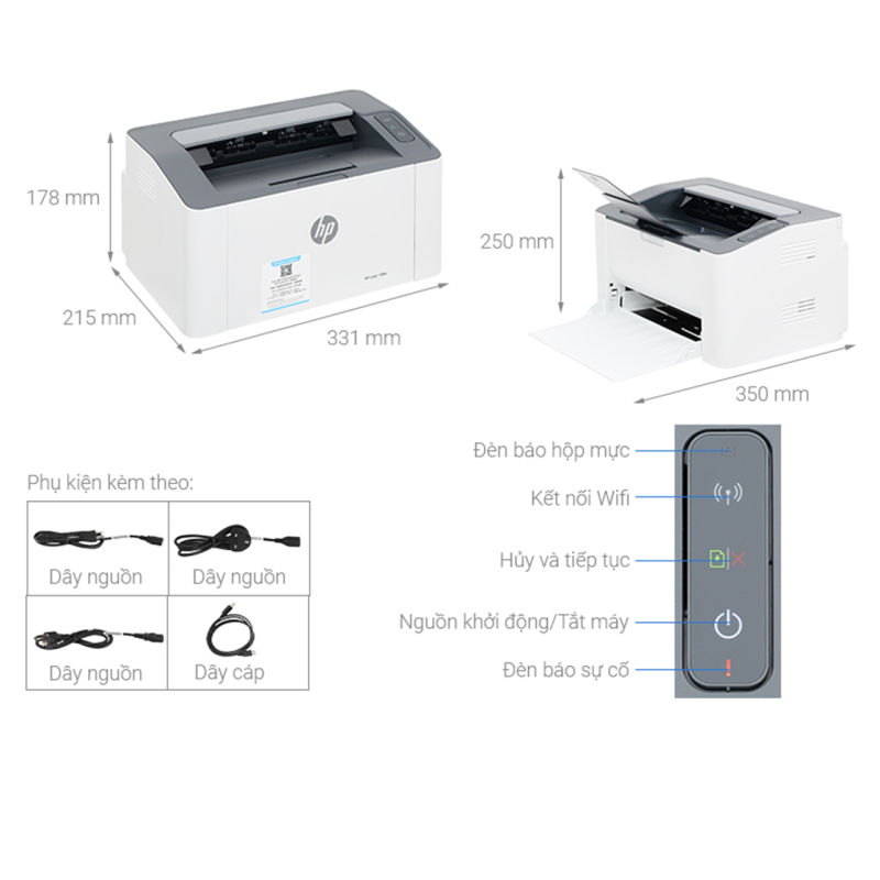 Máy in A4 wifi hp108w kết nối điện thoại, laptop,pc...