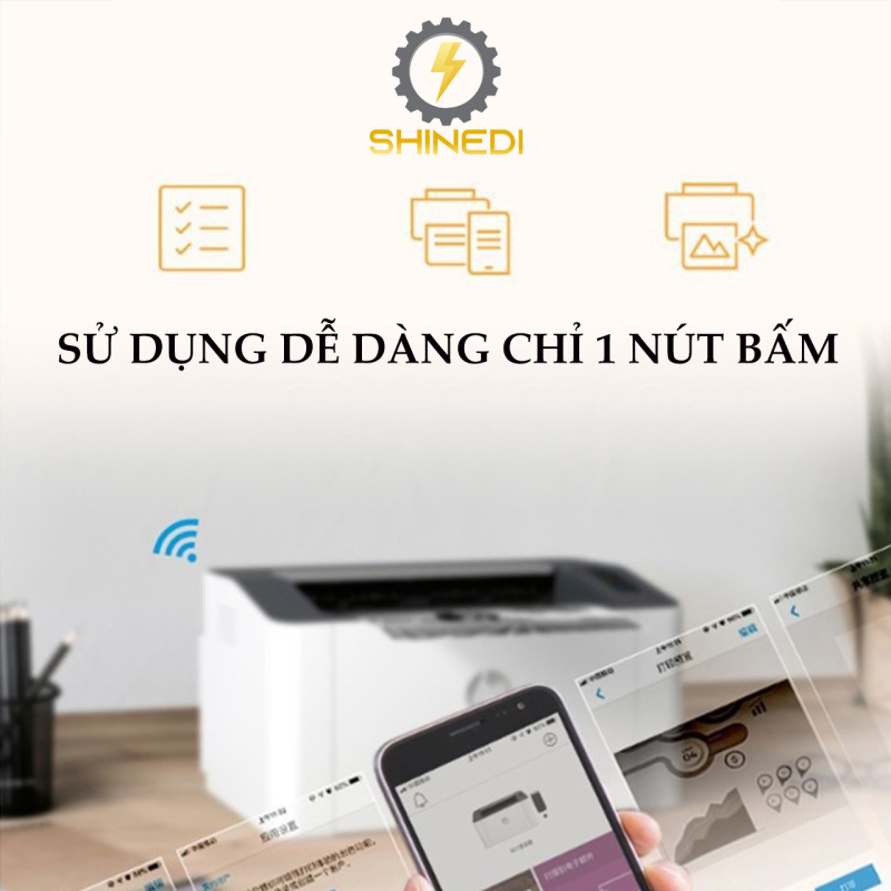 Máy in A4 wifi hp108w kết nối điện thoại, laptop,pc...